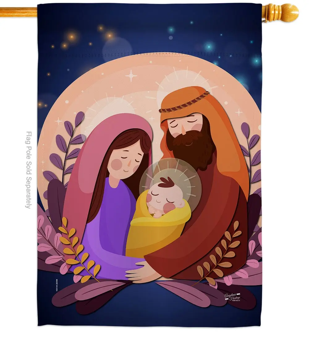 28 x 40 in. Nativity Night House Flag with Winter Double-Sided Decorative Vertical Flags Decoration Banner Garden Yard Gift