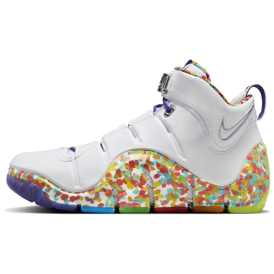 Nike LeBron 4 Fruity Pebbles 2024 Comfort Mid Top Basketball Shoes Men's White DQ9310-100