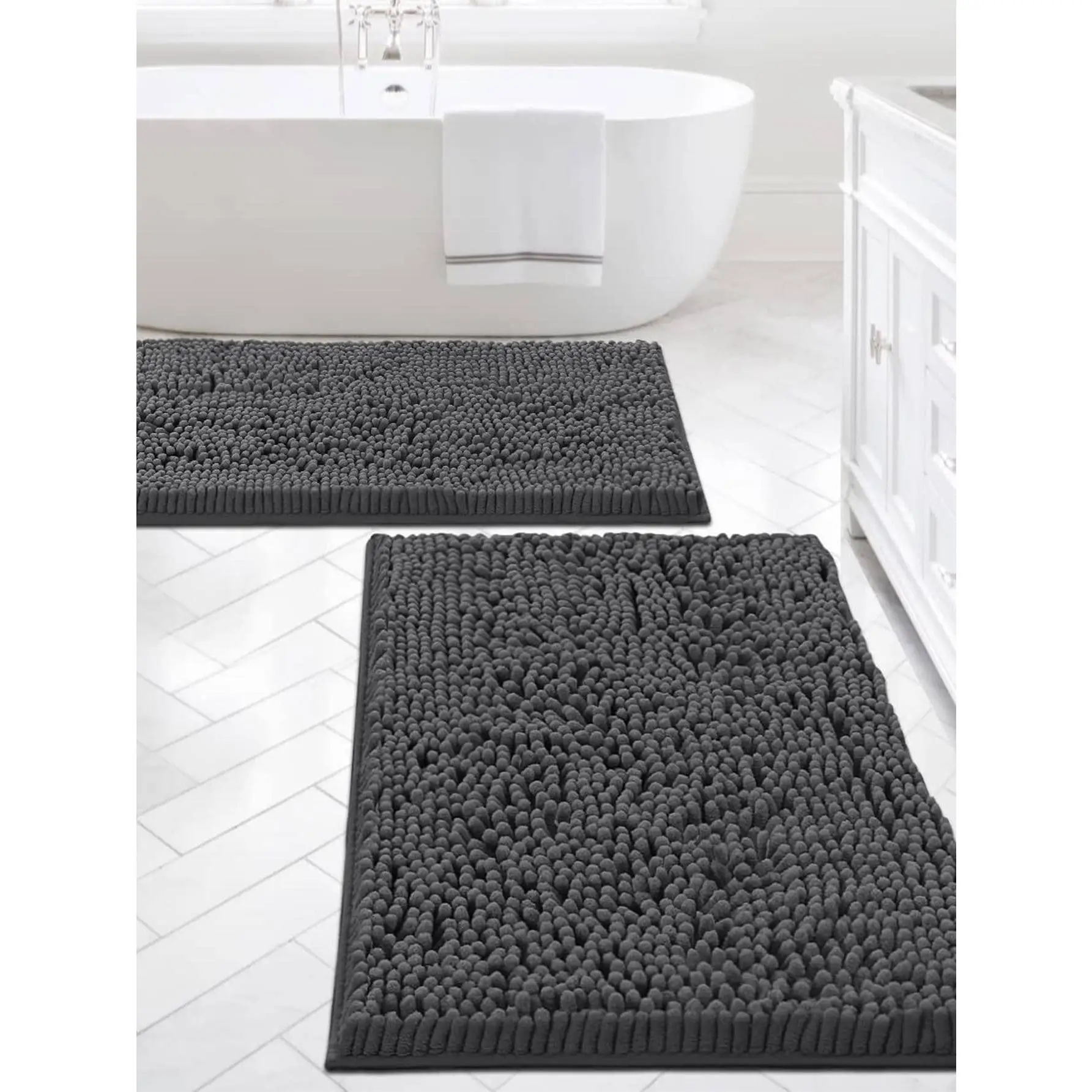 1pc Simple Solid Color Soft Chenille Water-Absorbent Non-Slip Bathroom Floor Mat Bathroom Floor Mat Can Also Be Used For Room Decoration