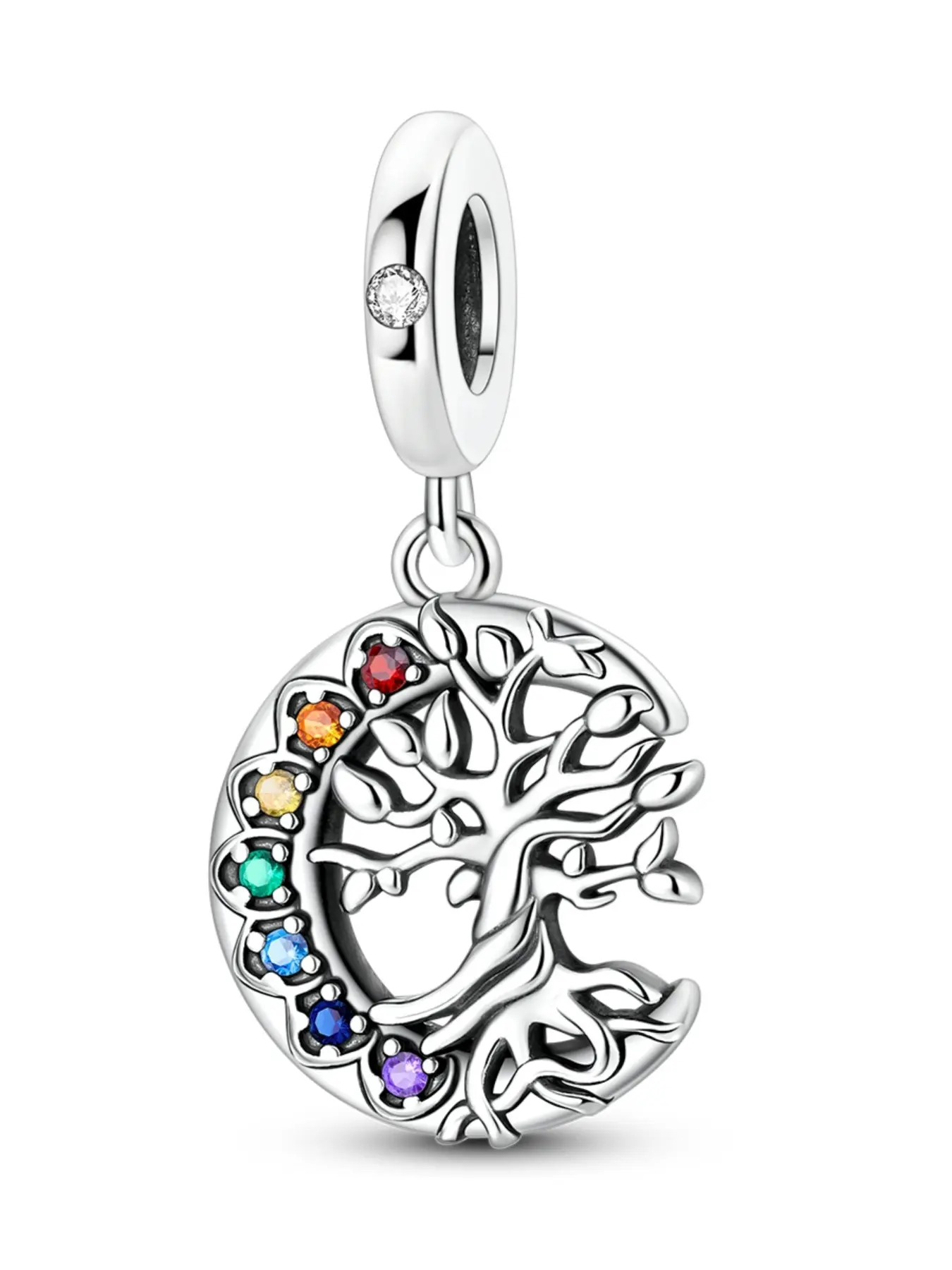 Silver Color Life Tree Pendant, Multicolor Lotus Pulse Charm, Fits 3mm Bracelet Necklace, DIY Bead Jewelry, Pendants Jewelry, Elegant Aesthetic Jewelry Gift for Women