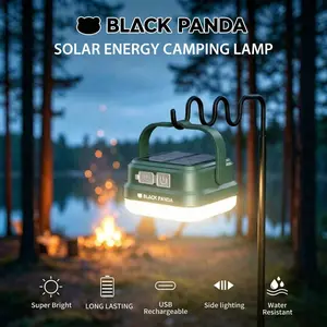 Mother's Day Gift Black Panda Portable Solar Camping Lantern Solar & USB-C Dual Charging High Brightness Daily water resistant Multiple Lighting Modes