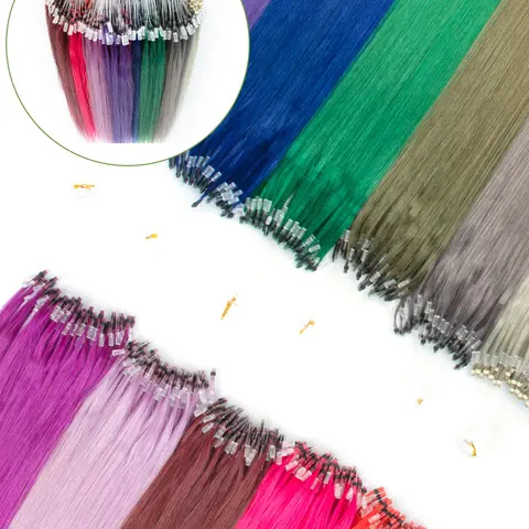 50 Strands Micro Loop Hair Extensions Real Human Hair Hot Pink Microbead Hair Extensions Human Hair Straight Rainbow Hair Extensions For Party Halloween Costumes & Christmas