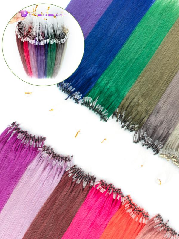 50 Strands Micro Loop Hair Extensions Real Human Hair Hot Pink Microbead Hair Extensions Human Hair Straight Rainbow Hair Extensions For Party Microlink Hair Extensions