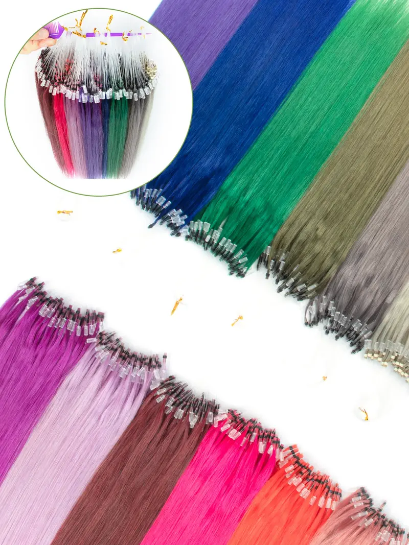 50 Strands Micro Loop Hair Extensions Real Human Hair Hot Pink Microbead Hair Extensions Human Hair Straight Rainbow Hair Extensions For Party Microlink Hair Extensions