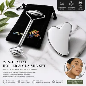 2-in-1 Stainless Steel Facial Roller & Gua Sha Set | Sculpt, Lift & Glow Skincare Tool