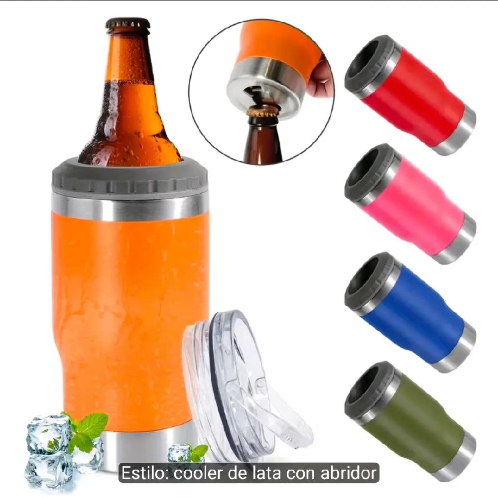 Portable Reusable Leak-Proof 4-in-1 Insulated Cup Cooler, Built-In Opener, Tumbler Lid - Keeps Drinks Ice-Cold for Cans & Bottles