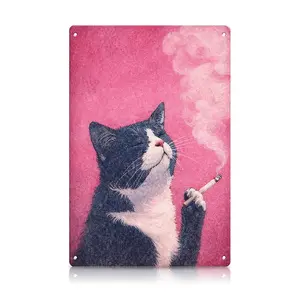 Funny Smoking Cat Metal Sign 8×12 inch – Vintage Art Style Wall Decor for Home, Bar, Garden, Man Cave Gift Colorful Crystal Ball Mushroom Night Light Wooden All-Season Welcome Wreath dopamine decor Custom Pine Stainless Multi-Functional Cross Ornaments
