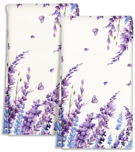 Cute Kitchen Towels Set of 2 - Dish Towels 18 x 26 Inch Tea Towel for Home Decorative Purple Flower Spring Soft Reusable & Absorbent Aesthetic Vintage Design