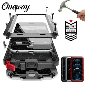 Military Grade Metal Case for iPhone 17 Air 16 15 14 Pro Max - IP54 Waterproof Heavy Duty Armor with Built-in Gorilla Glass Screen Protector, Full Body Shockproof Rugged Cover