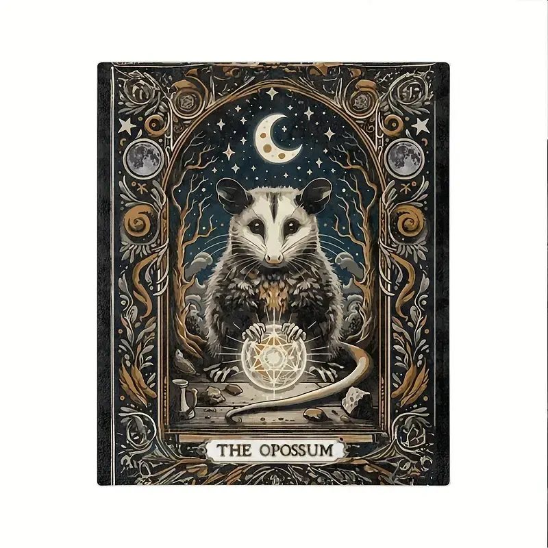 Opossum Tarot Blanket, Possum Flannel Blanket, Lightweight Blanket, Couch Blankets, Trips, Halloween Gifts