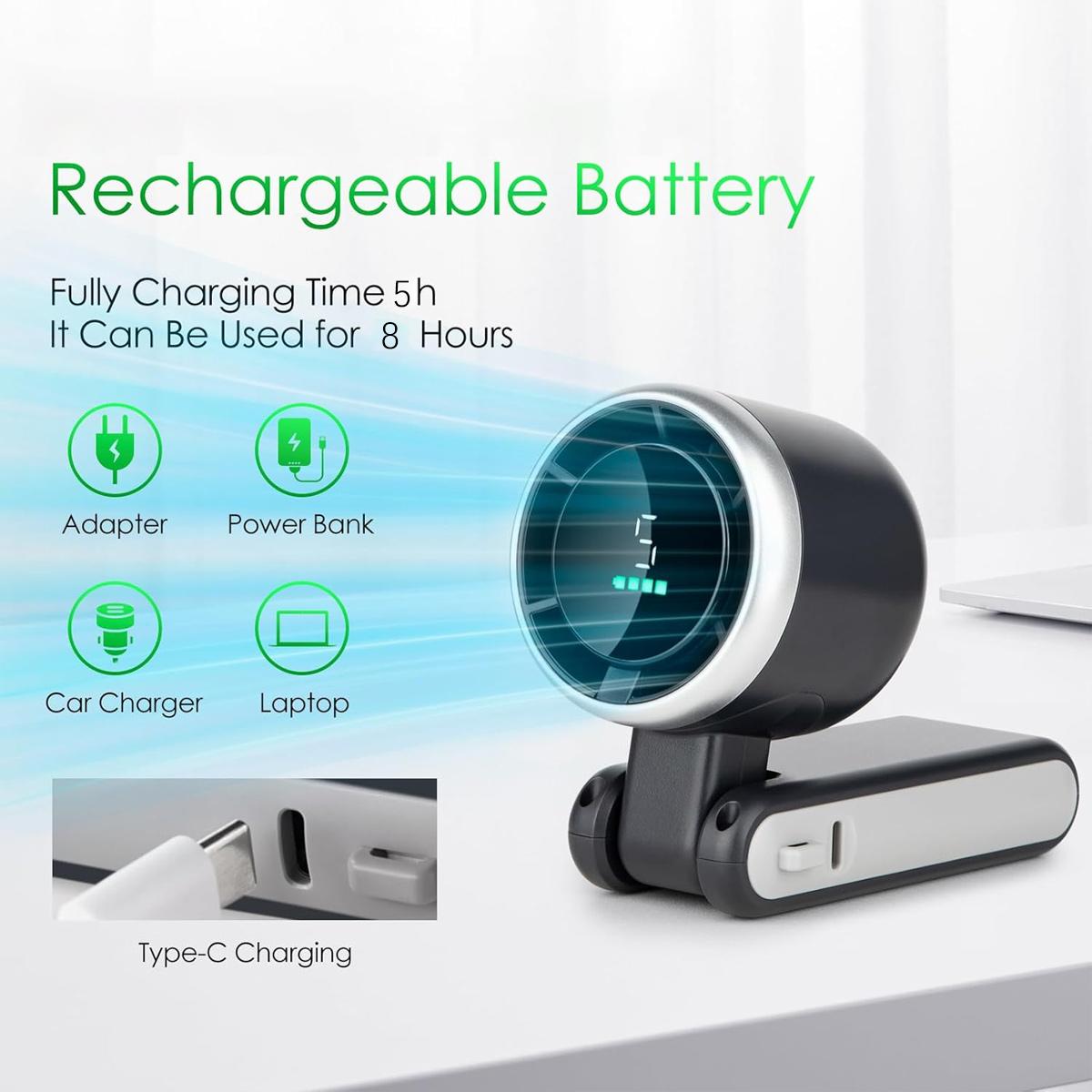 Portable Handheld Turbo Fan, 5-speed Wind Speed Fan, USB Rechargeable Travel Neck Fan, 3600mAh Battery & 15000RPM Speed, 180°Foldable with Air Turbo Tech Personal Cooling for Travel Outdoor Black