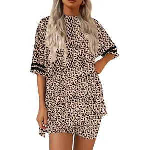 Ekouaer Spring Womens Pajamas 2 Piece Lounge Set Summer Casual Oversized Short Sleeve Tops Biker Shorts Set Comfy Pjs Outfits S-XXL