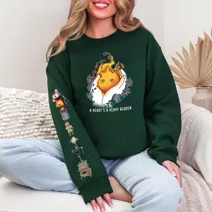 Unisex A Heart's A Heavy Burden 2 Sided Hoodie, Howls Moving Castle Sweatshirt Print On Sleeve, Ghibli Sweatshirt Hoodie, Studio Ghibli Sweater, Howl and Sophie Shirt, Ghibli Calcifer Shirt, Hayao Miyazaki