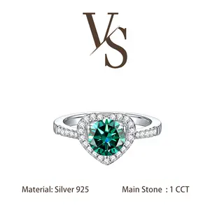 [Venus Jewelry] S925 Sterling Silver Colored synthetic Moissanite Ring Heart-shaped Trendy Fashion 1CTT
