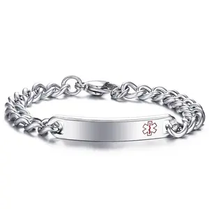 OIDEA Medical Alert ID Bracelet for Men Women, 8mm Stainless Steel High Polished Curb Chain Engravable Wristband
