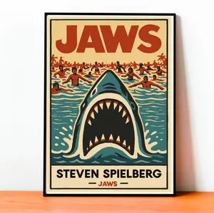 Jaws Movie Unframe Poster, Handmade Cult Film Art Print Vintage, Wall Art, Movie, Classic literature, Modern Design, Movie Poster