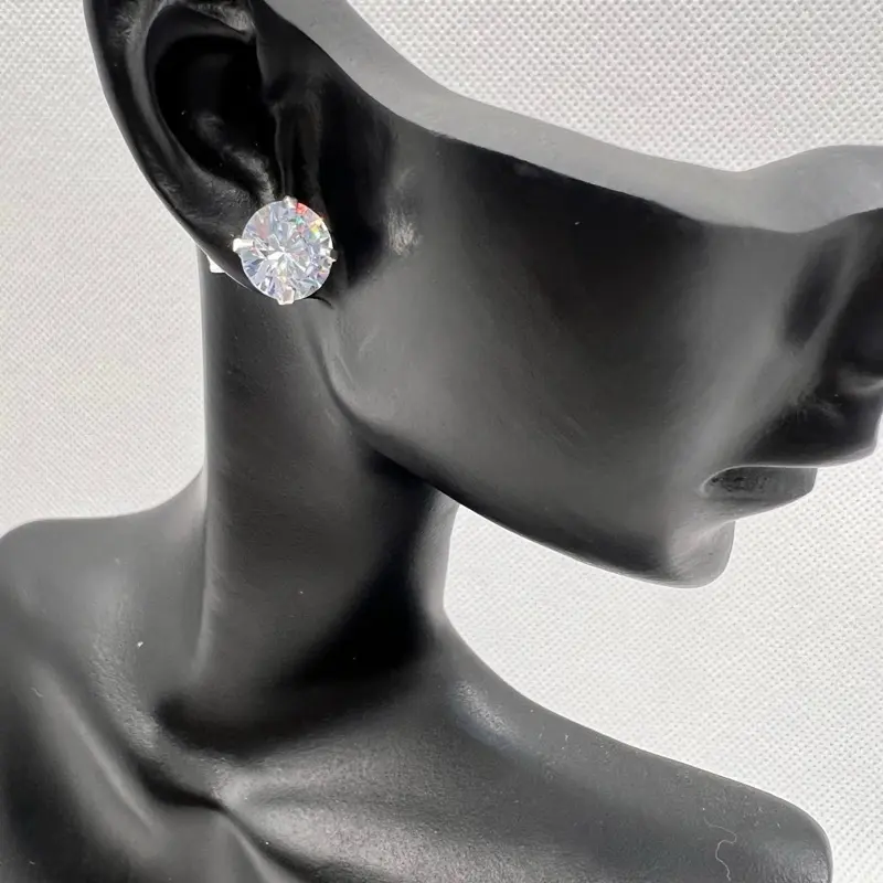 925 Sterling Silver Large Stud Earrings - Prong-Set Round Brilliant-Cut Clear Simulant Stone, High-Quality Diamond-Like High-Carat Solitaire Style Jewelry