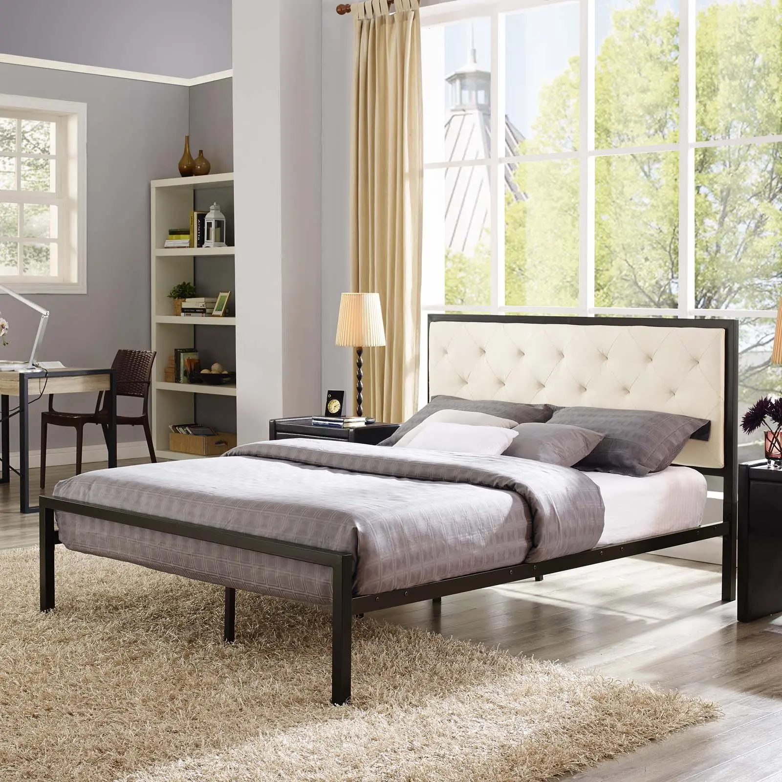 Modway Mia Queen Fabric Bed in Brown Beige