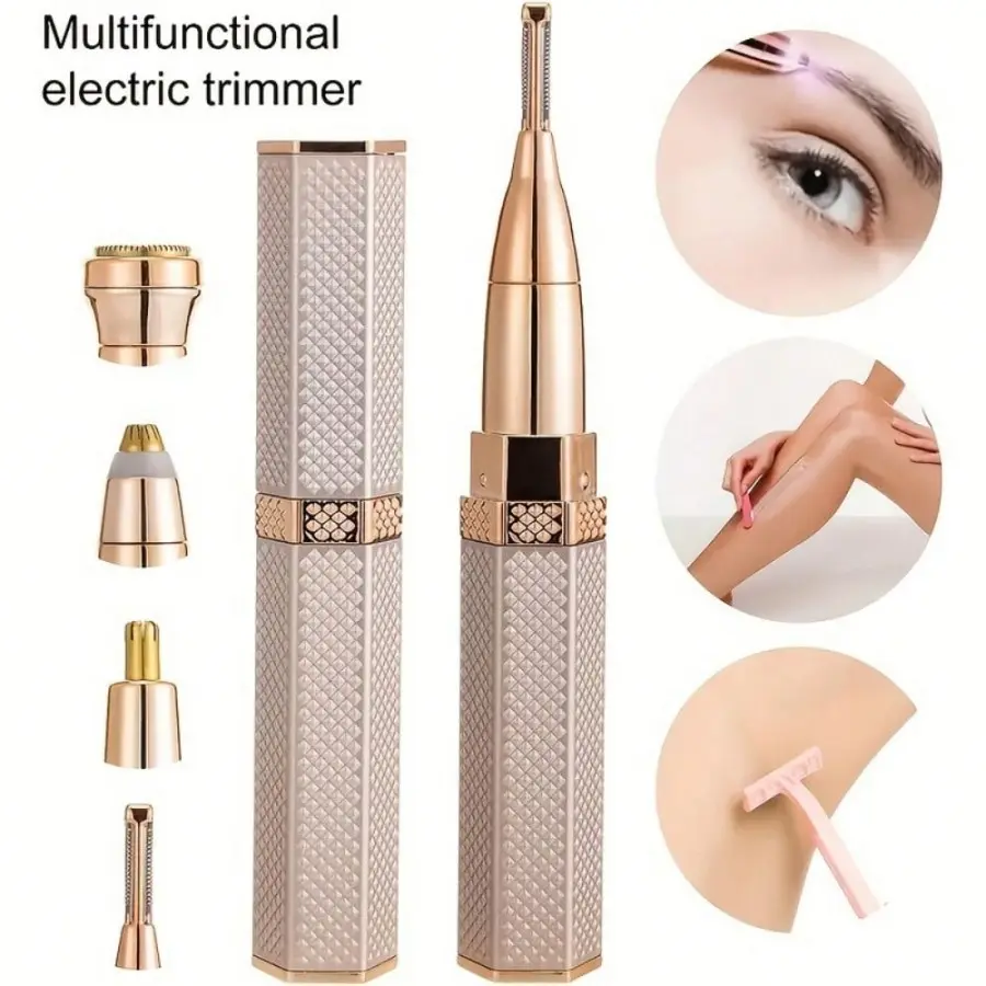 Women's 4-in-1 Multifunctional Rechargeable Body Groomer - Gentle Painless Bikini Trimmers for Face, Eyebrow, Adults, Lithium Ion Batteries Built-In Portable Hair Removal Tool for Daily Travel