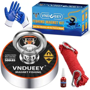 Magnet Fishing Kit, 500Lbs(227Kg) Fishing Magnets with Rope - Includes Pulling Force Fishing Magnet, 20m (65 Foot) Durable Rope with Two Carabiner, Non-Slip Protective Gloves