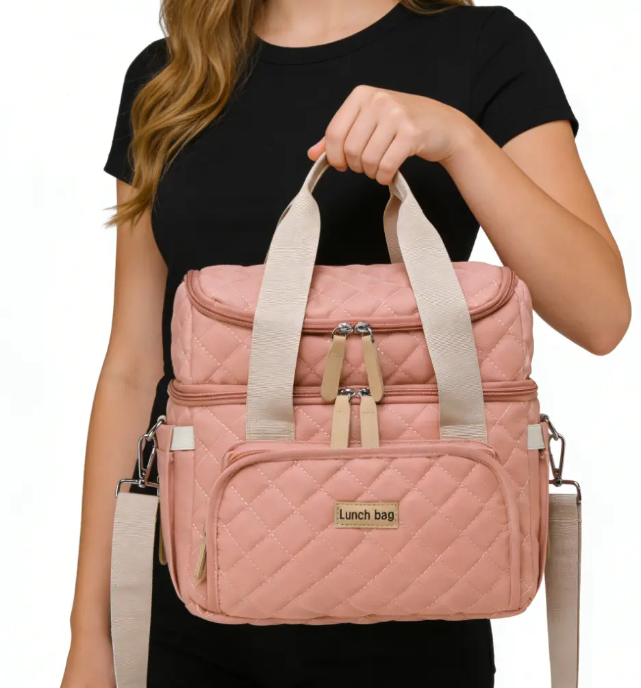 Lunch Bags for Women, Quilted Lunch Box, Lightweight Puffy Padded Waterproof Lunch Tote, Large Reusable Lunch Cooler for Work Picnic Travel