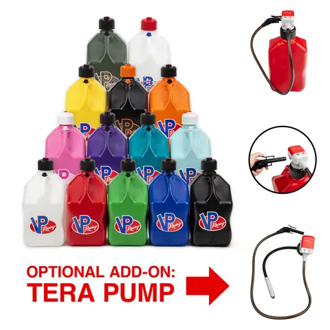 VP Racing 5.5 Gal Heavy-Duty Plastic Utility Jug - Motorsport Car Repair Tool, Leak-Proof Chemical-Resistant Fuel Container, Quick-Flow Spout, Ergonomic, USA-Made, 30% More Material, Extra-Wide Bottom Grip, Optional Tera Transfer Pump