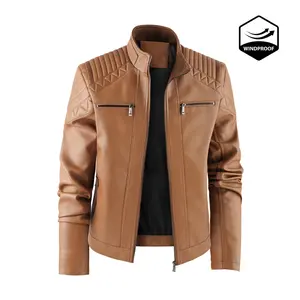 Men's Windproof Leather Jacket with Zipper Closure Solid Color Sport Style Pilot Motorcycle Model Multi-functional Outerwear Casual Menswear