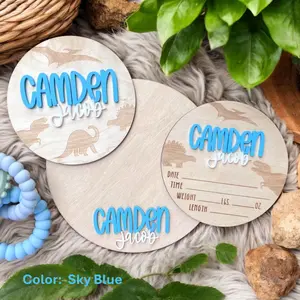 Custom Baby Announcement Sign w/ Dinosaur Theme, Birth Announcement Round, Stat Sign, Personalized Baby Name Sign, Hospital Baby Reveal Sign, Baby Room Decor
