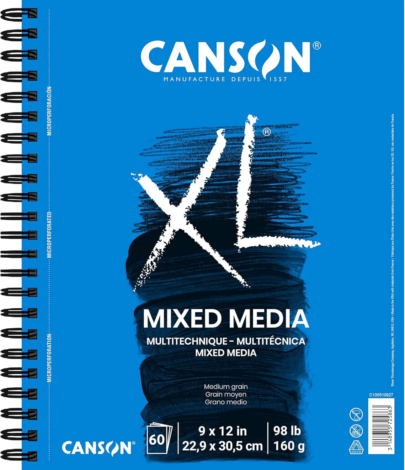 Canson XL Series Mixed Media Pad, Side Wire, 9x12 inches, 60 Sheets – Heavyweight Art Paper for Watercolor, Gouache, Marker, Painting, Drawing, Sketching