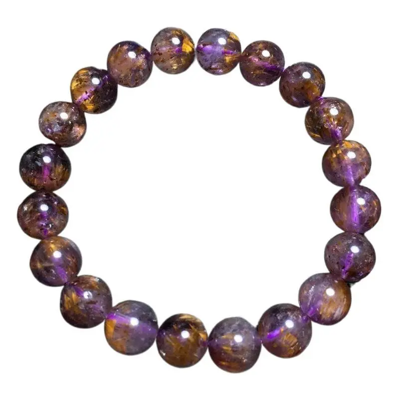 Unisex Single-Strand Natural Amethyst Titanium Aura Crystal Hand Chain with Purple Beads & Golden Hues, Everyday Wear Festive Gift Set with Party Favor Storage Box Organizer & Home Diffuser, Amethyst Crystal
