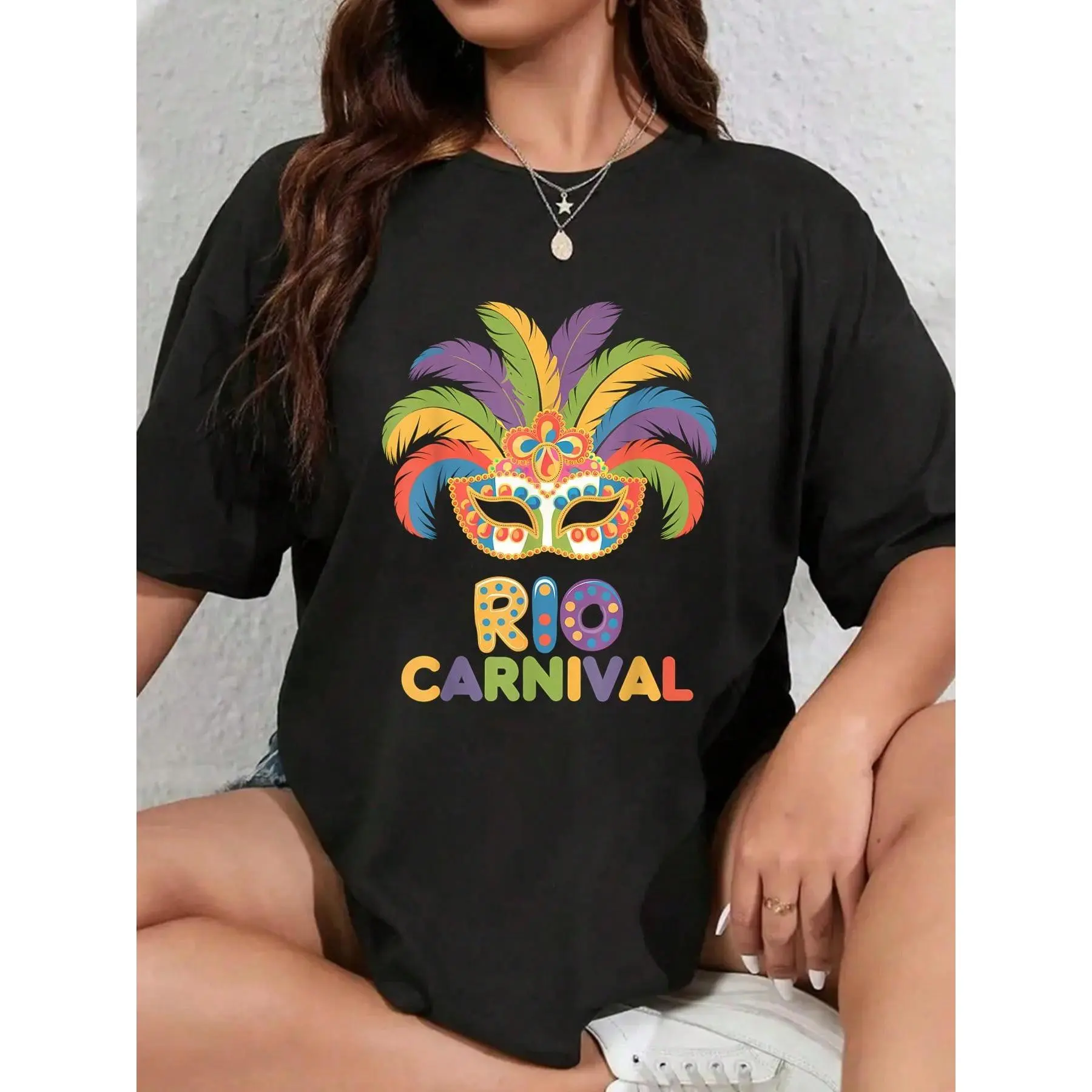 100% Cotton Carnival Rio Brazilian Carnival Costume Brazil Mask Outfit T-Shirt Men's Women's Soft Breathable Tee Classic Fashion Summer Tops graphic tees men crop tops summer outfits for men summer tops T-Shirt