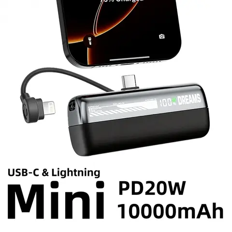 Lzaitai 5000-10000 mAh Chargeable Mobile Power Bank - PD20W Fast Charging Dual Port, Type-C & Lightning Ports, Compact EDC Travel Battery Pack for iPhone 6-17 Pro Max, Samsung Galaxy S25/S24/S23, Smartphone Charging Solution