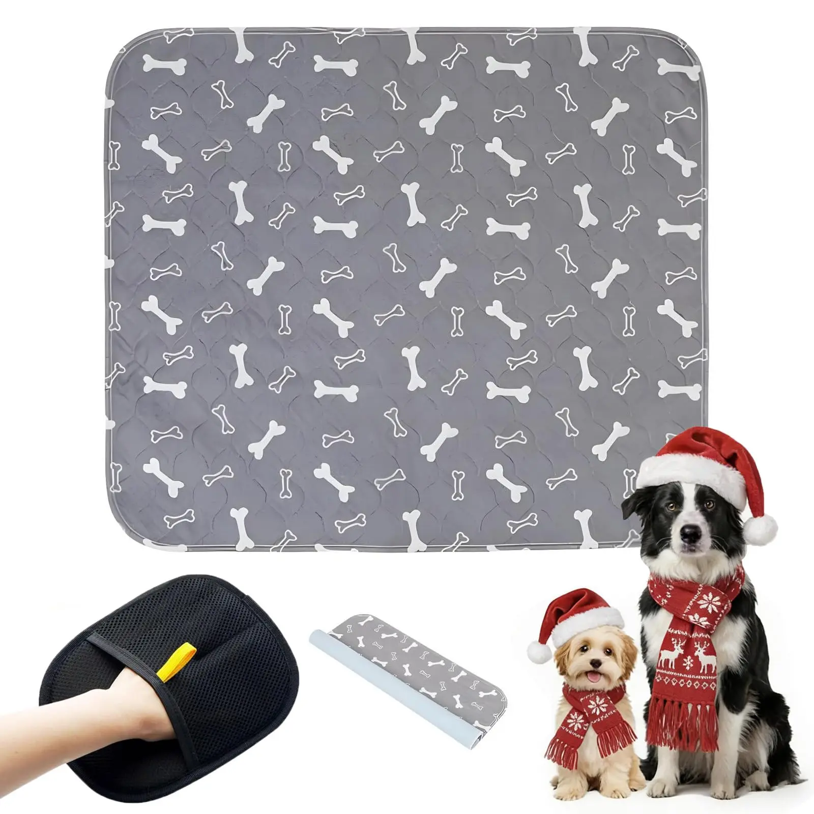 Washable Puppy Pee Pads with Pheromones — Reusable Potty Training Pads for Dogs & Cats with Pet Hair Removal Glove