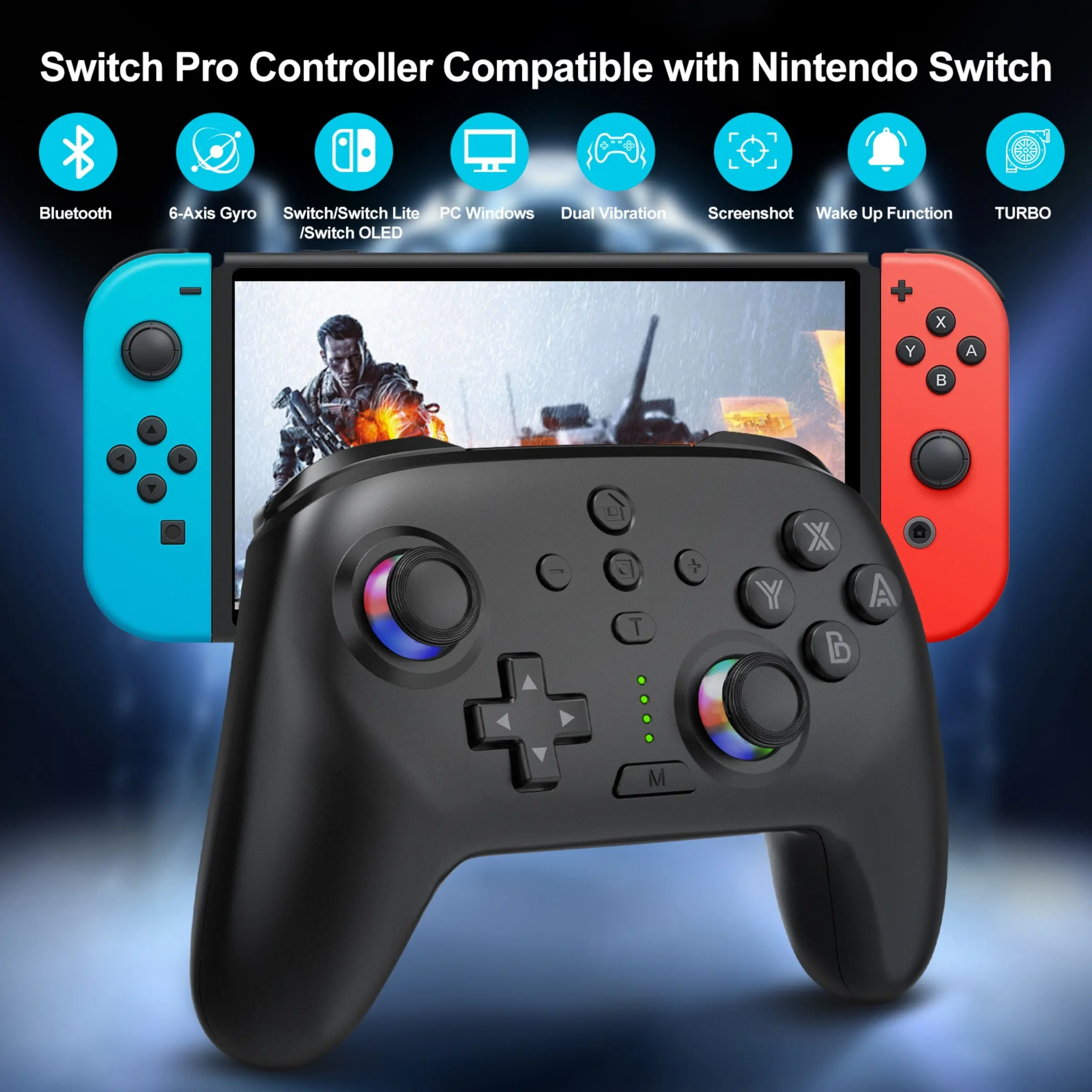 Wireless Bluetooth-compatible Game Controller for Nintendo Switch, Professional Gaming Joystick with 6-Axis Thumbstick, Designed for N-Sw Consoles