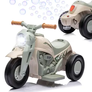 GARVEE 6V Toddler Ride-On Motorcycle with Bubble Maker, LED Lights, Music, Pedal Controls, Forward/Backward Movement, 3-Wheel Battery Powered Electric Motorbike in Beige – Perfect Gift
