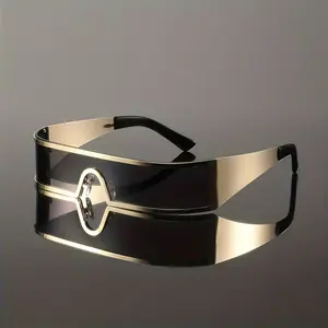 Men's Cyberpunk Metal Wraparound Frame Sunglasses Wide Temple Futuristic Design Lightweight Comfortable With Case Street Style Fashion