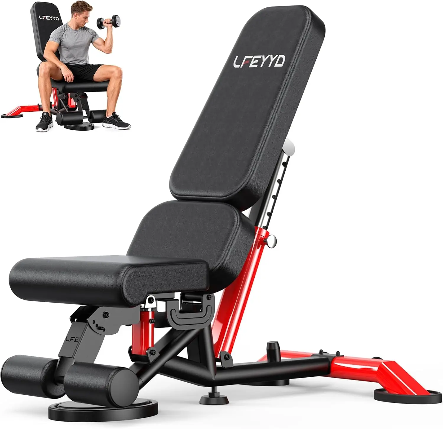 Adjustable Weight Bench, 1800LB Incline/Decline Workout Bench Home Gym | 7 back + 3 seat positions + Flat/Incline/Decline + Full-body training