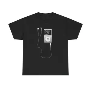 Vintage 2000s MP3 Player Graphic Tee | Retro Y2K Tech Aesthetic T-Shirt | Heavyweight 100% Cotton Music To My Ears Top | Trendy Nostalgia Relaxed Fit Apparel | Soft Unique Indie Rock Gift | Chic Urban Streetwear | Daily Outfit