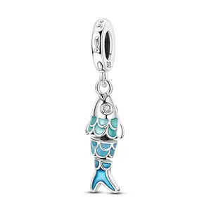 MULA 925 Sterling Silver Swimming Fish Pendant for Pandora Bracelets – With a movable blue enamel koi fish pendant bead, this is a perfect gift for women and girls.
