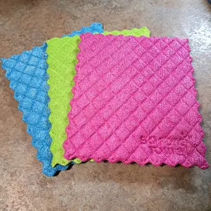 Sorbietowel 4 Pack Reusable Non-scratch Anti-grease Quilted Microfiber Sponge Cloths with 1 Free Sorbie Towel Hook for Cleaning Hand