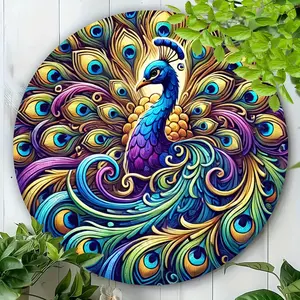 1pc Peacock Wall Art Decor - Elegant Blue Green Golden Purple Metallic Colors, Durable Aluminum Metal Plaque for Living Room, Entryway, Patio - Housewarming Birthday Wedding Gift  Ornaments Decoration