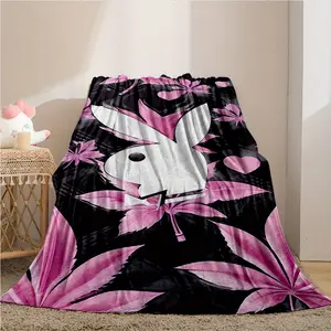 Soft Throw Blanket Cute Cozy Bunny Print Blanket Soft All-Season Throw With Vintage Black & Purple Geometric Design Perfect For Sofa,Bed,Car,Office,Camping,Travel,Multiple Sizes Available Ideal Gift For Friends And Family