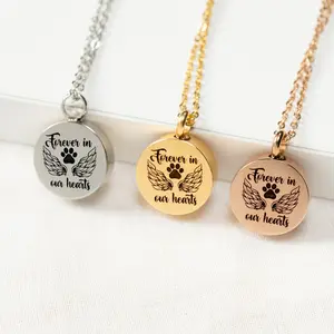 Forever in Our Hearts Pet Memorial Urn Necklace – Angel Wings Paw Print Ashes Keepsake for Pet Loss