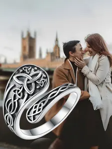 Women's Vintage Bohemian 925 Silver Plated Celtic Knot Spoon Ring, Adjustable Open Finger Ring, Hypoallergenic, Daily Wear Gift Jewelry, Boho Style Rings