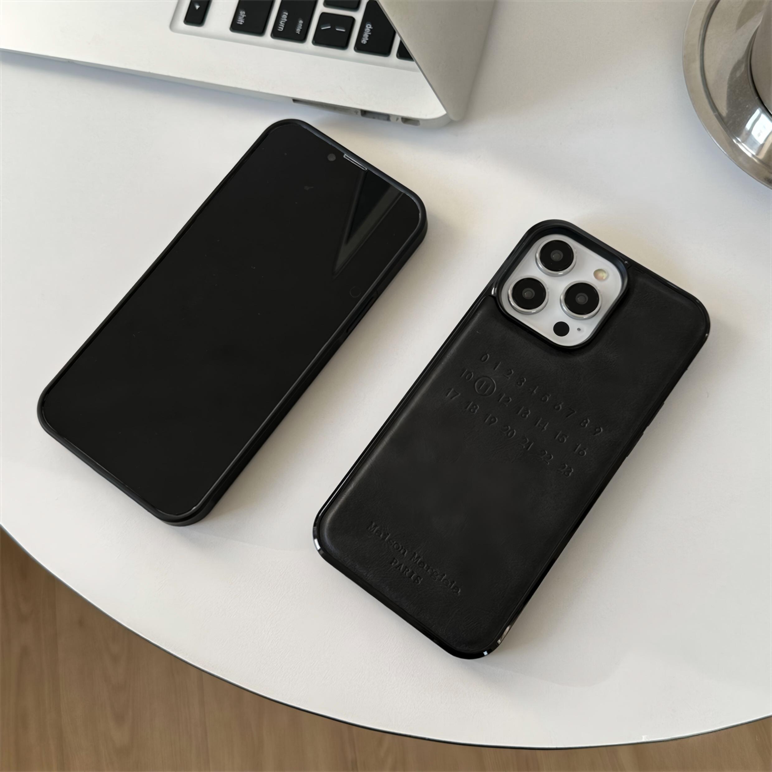 Case & Nova. Luxury minimalist leather phone case with number pattern for iPhone 17 Pro Max, 16, 15, 14, 13 — premium shockproof protective shell junk