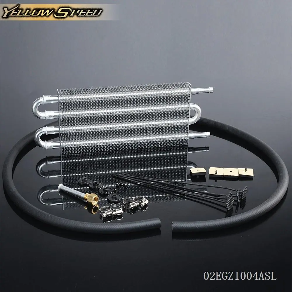 ALLGOOD Universal Fit Aluminum Remote Transmission Oil Cooler (13.6in x 5.00in x 0.75in) - 1 Cooler, 1 Tube, All Necessary Hardware, Boosts Oil Cooling, Supports Temperature Reduction
