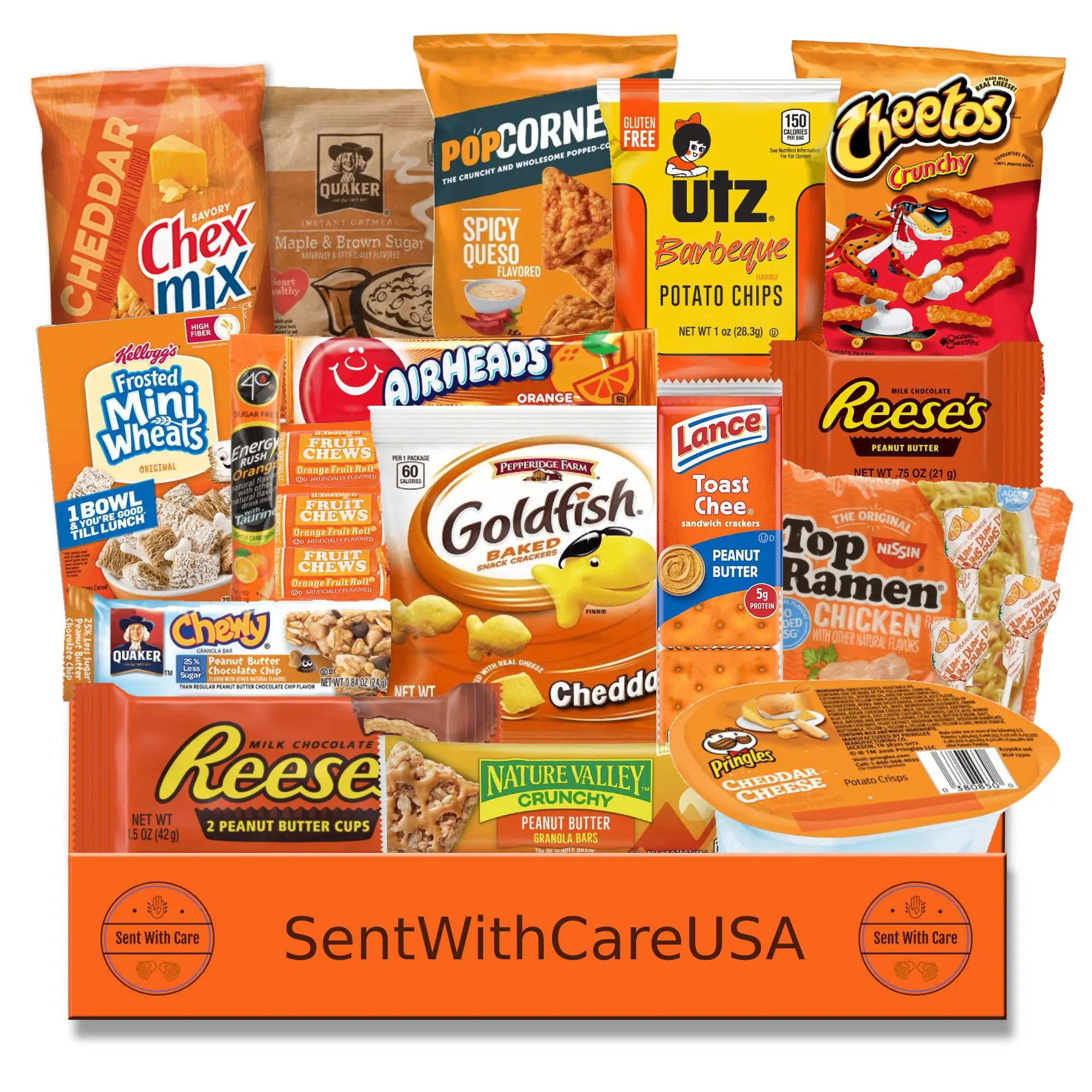 Orange Snack Box Care Package – Orange Gift Basket with Name Brand Candy & Snacks | Party Favor, College & Birthday Gift Idea