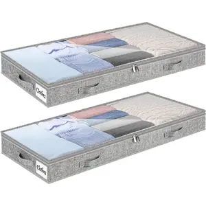 4 Inch Low Profile Under Bed Storage Drawer 2 Pack, Lightweight Underbed Clothes Storage Container Bins With NO STURCTURE, Shallow Storage Bag for Dorm & , With Clear  & Water-Resistant Fabric
