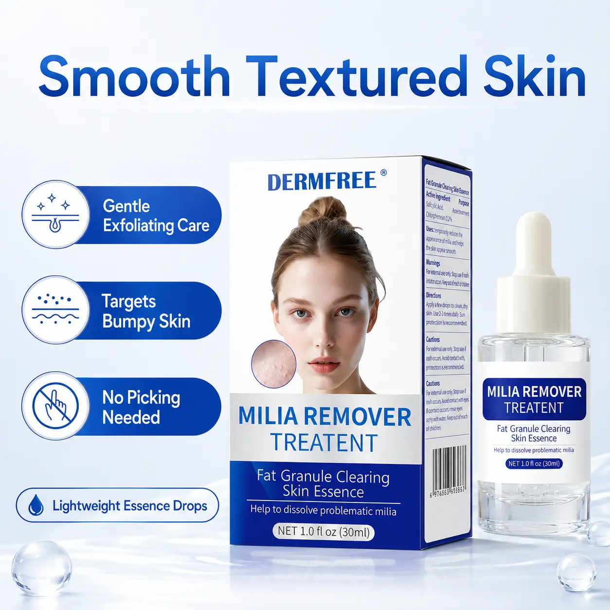 Gentle Exfoliating Face Serum, Smoothening Drops for Bumpy Skin & Milia, Clogged Pores Solution for Normal to Sensitive Skin - Unscented & Alcohol Free, Adults, Fragrance Free