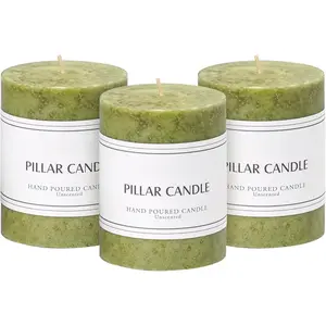 3x4 inch Green Pillar Candles Set of 3, Unscented Pillar Candle, Dripless and  Large Candles, Candle for  Decor, Dinner Table,Weddings, Holidays